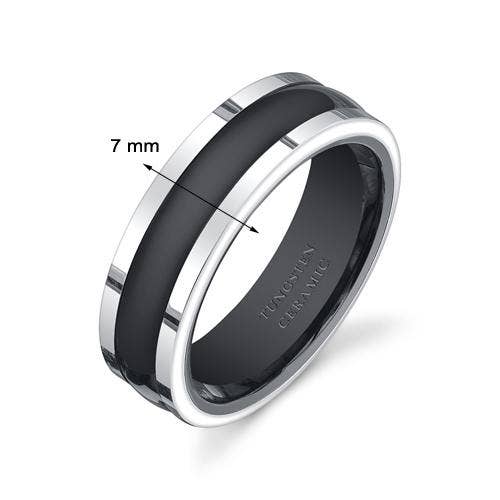 Black 7mm Men's Premium Tungsten Ceramic Band Size 12.5
