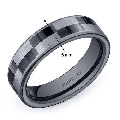 Black and Silver Checkerboard 6mm Men's Tungsten Band Size 9