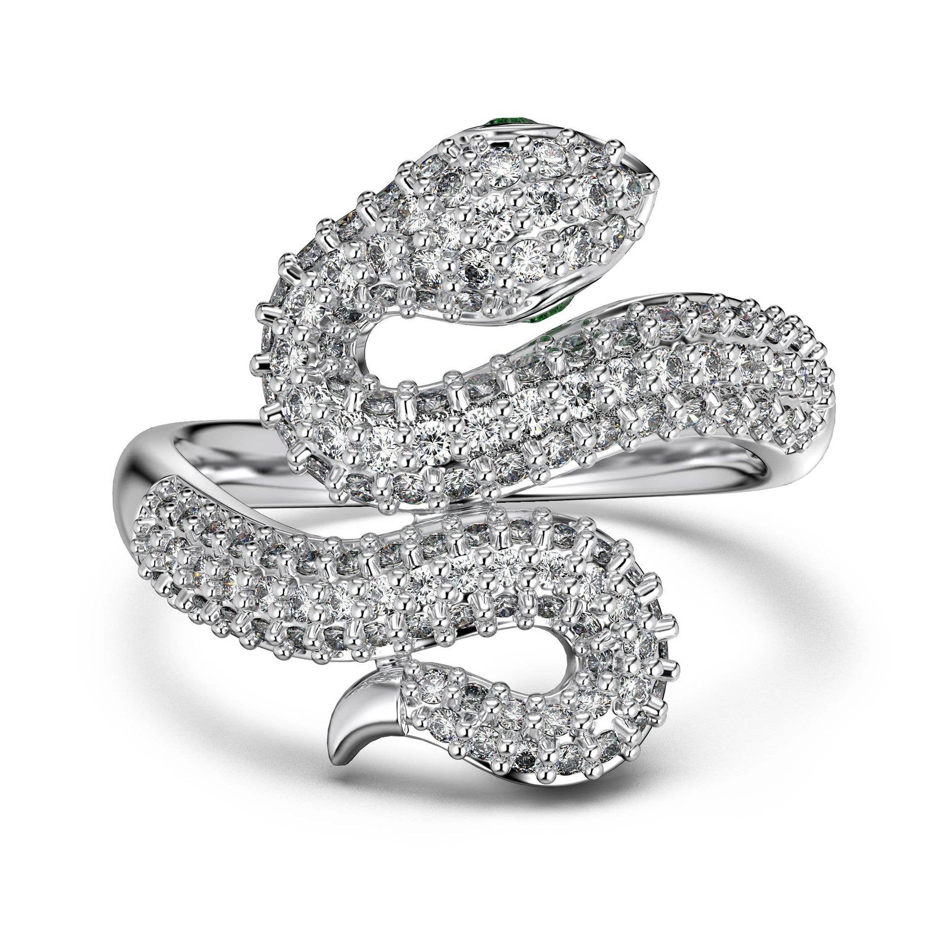 S925 Sterling Silver Snake Green Eye Zircon Ring: Size L 1/2