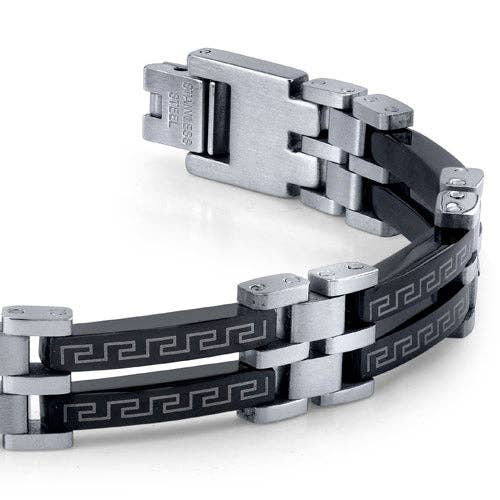 Men's Premium Black Stainless Steel Greek Key Bracelet