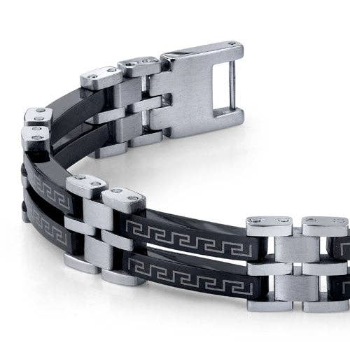 Men's Premium Black Stainless Steel Greek Key Bracelet