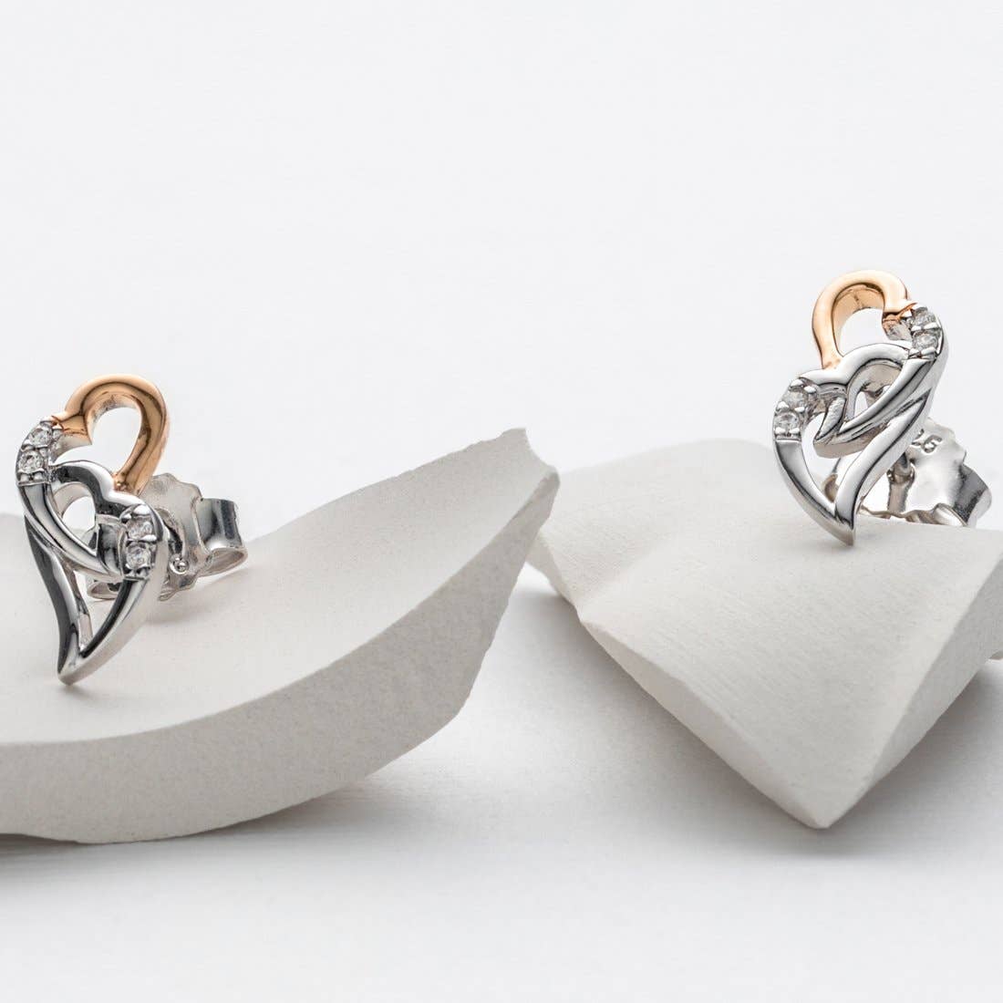 Two-Tone Sterling Silver Interlocking Hearts Earrings