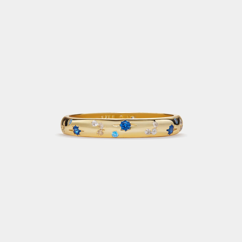 Blue Moon Star Stacking Band Ring in 925 Sterling Silver: Gold size U