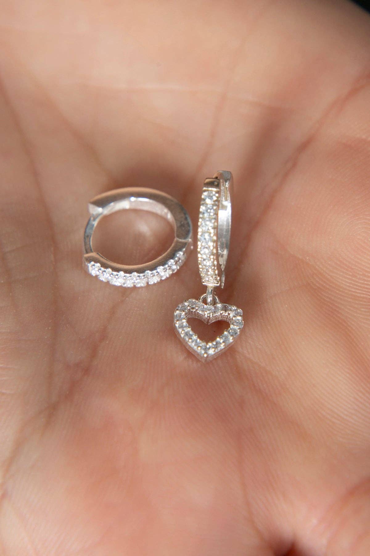 Women's Heart Model 925 Sterling Silver Double Earrings Set: SILVER