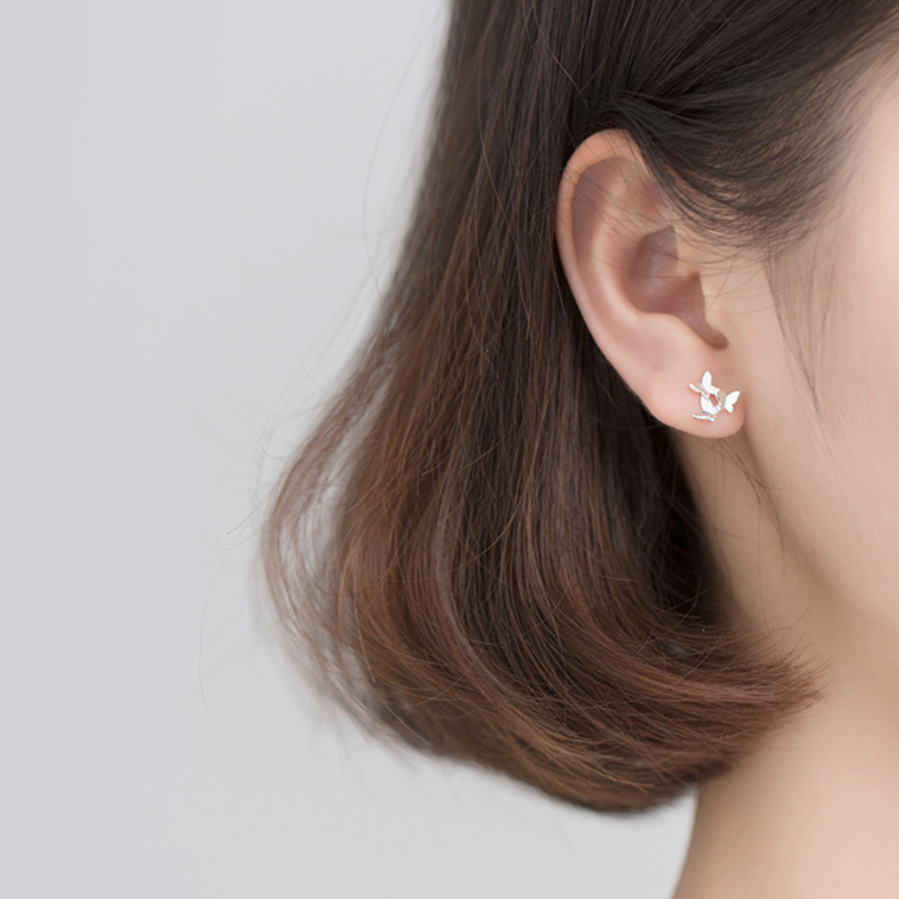 Sterling Silver Three Butterfly Stud Earrings