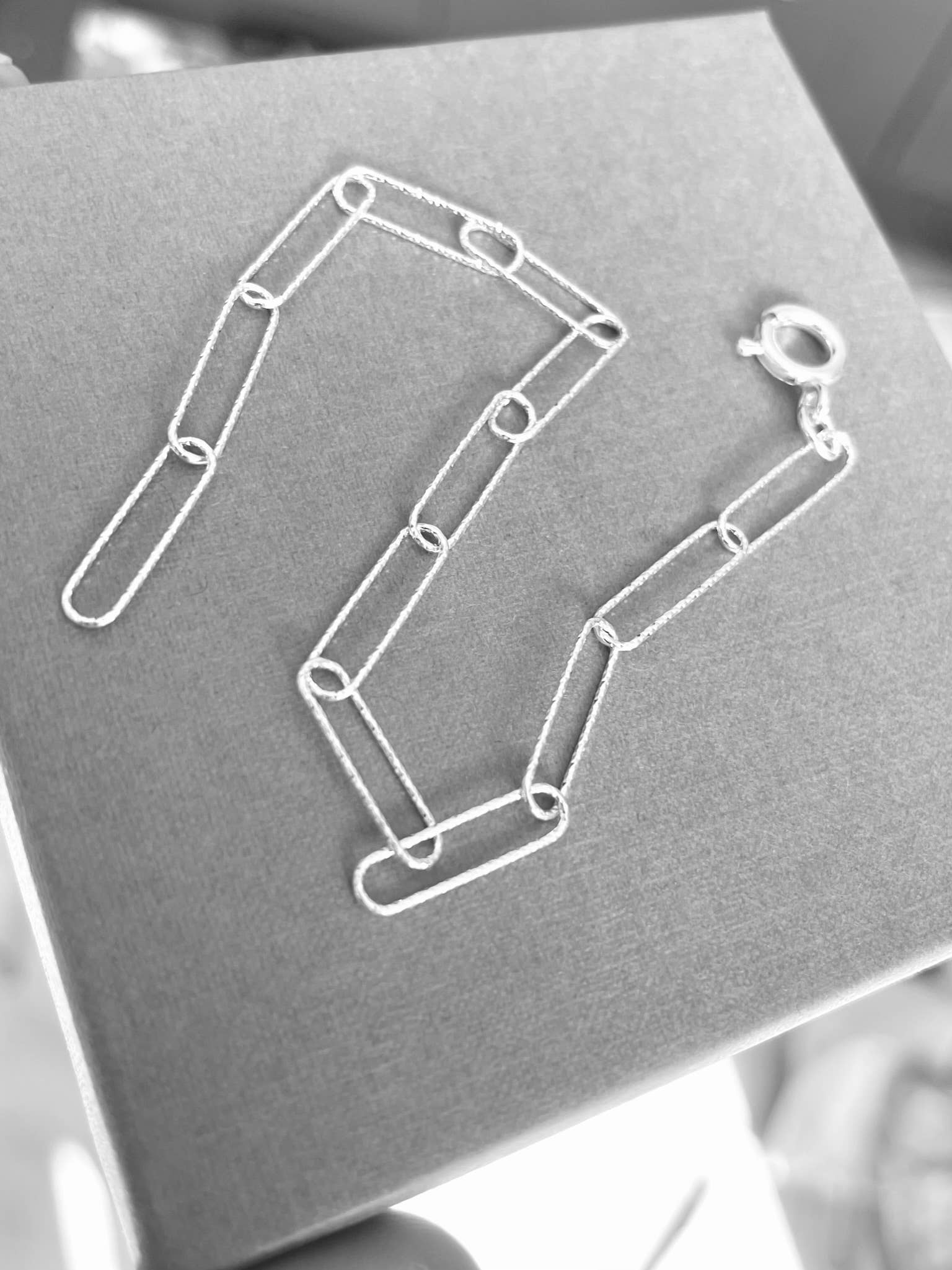 Sterling silver paper clip chain bracelet, silver bracelet