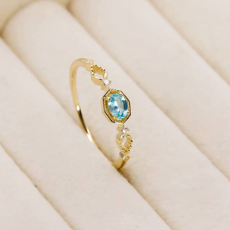 S925 Sterling Silver Apatite and White Zircon Ring: size N