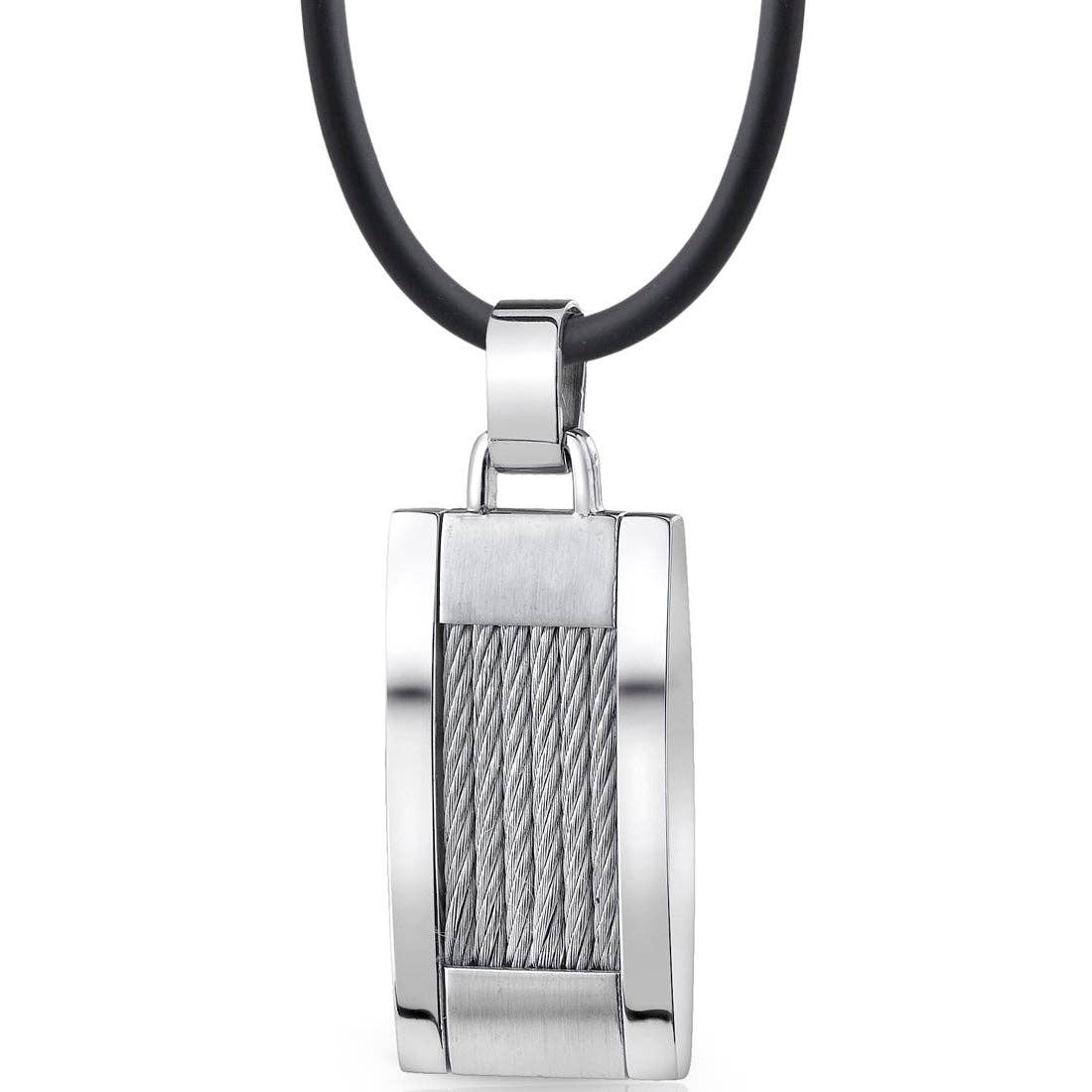Stainless Steel Twisted Cable Dog Tag Bar Pendant