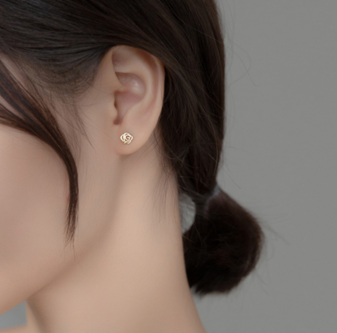 Sterling Silver Rose Stud Earrings: Gold