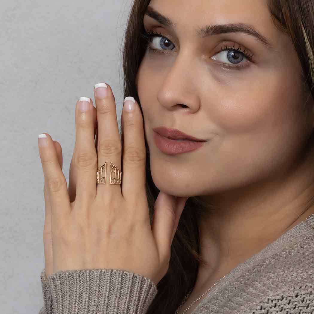 Sterling Silver or Bronze Adjustable Gothic Gate Ring: Bronze