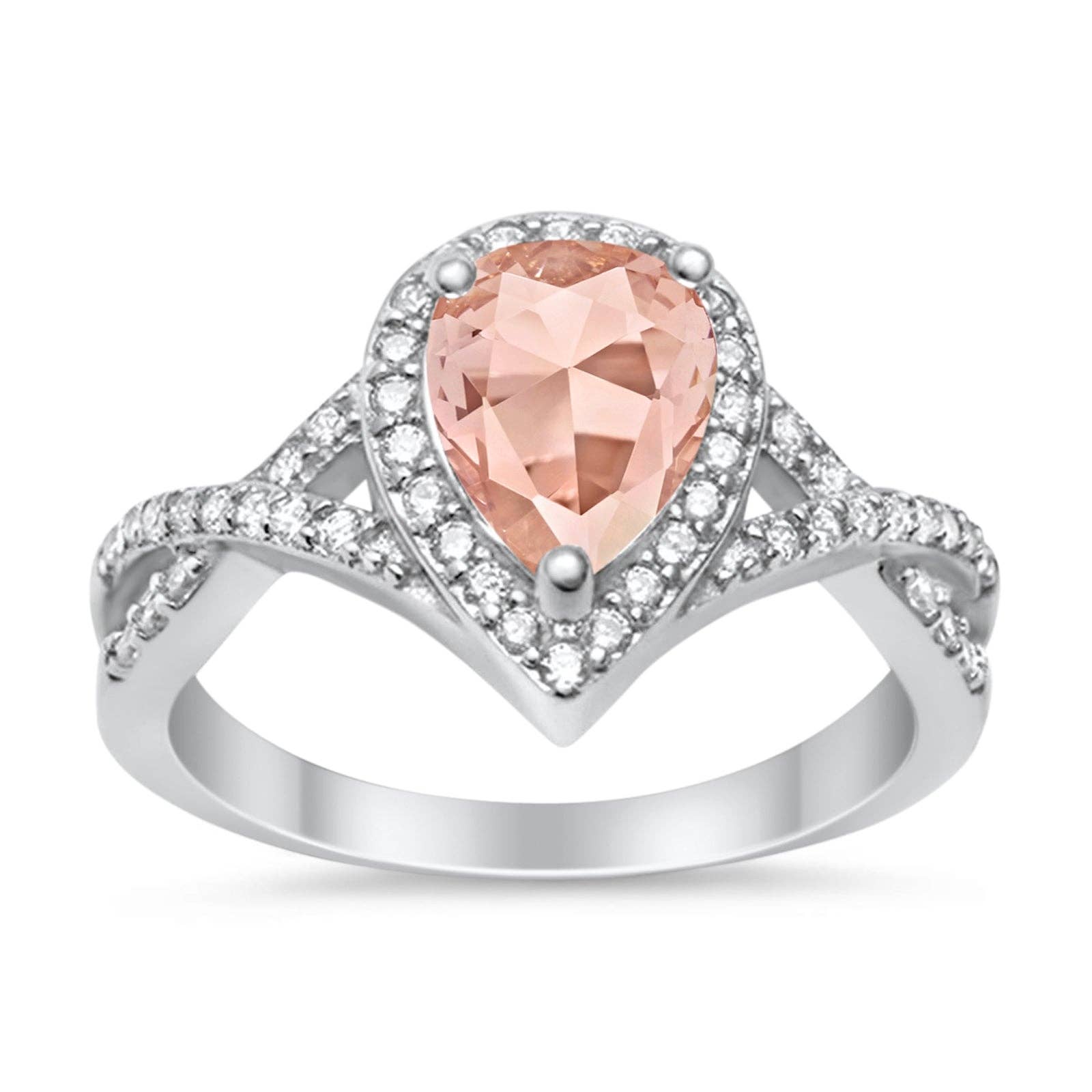 Teardrop Wedding Promise Ring Infinity Round Simulated Morganite CZ: Simulated Morganite CZ size p
