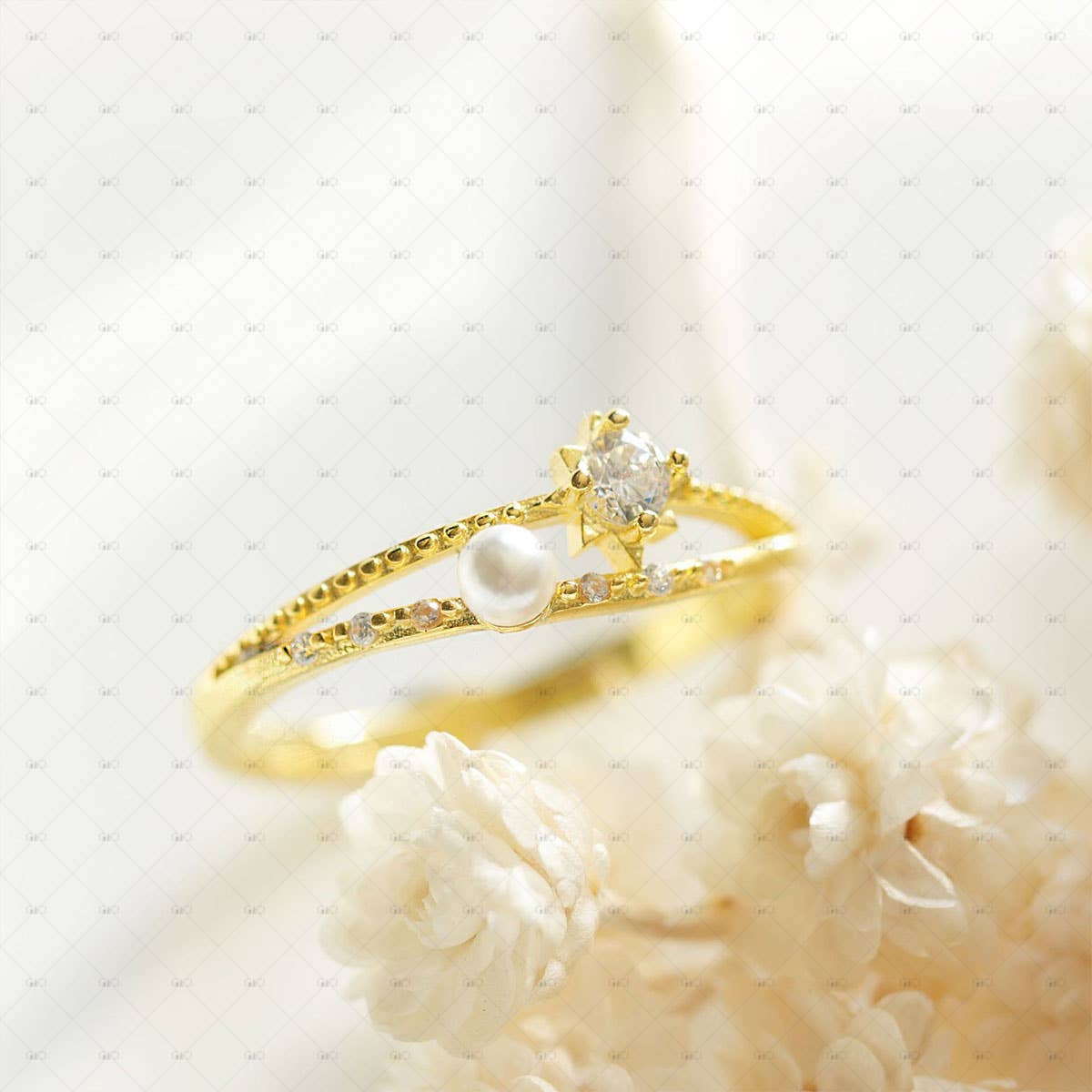 S925 Sterling Silver Pearl Zircon Ring Adjustable size from K and above