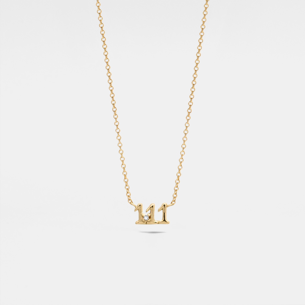 Dainty Angel Number Charm Necklace in 925 Sterling Silver: Yellow Gold / 777