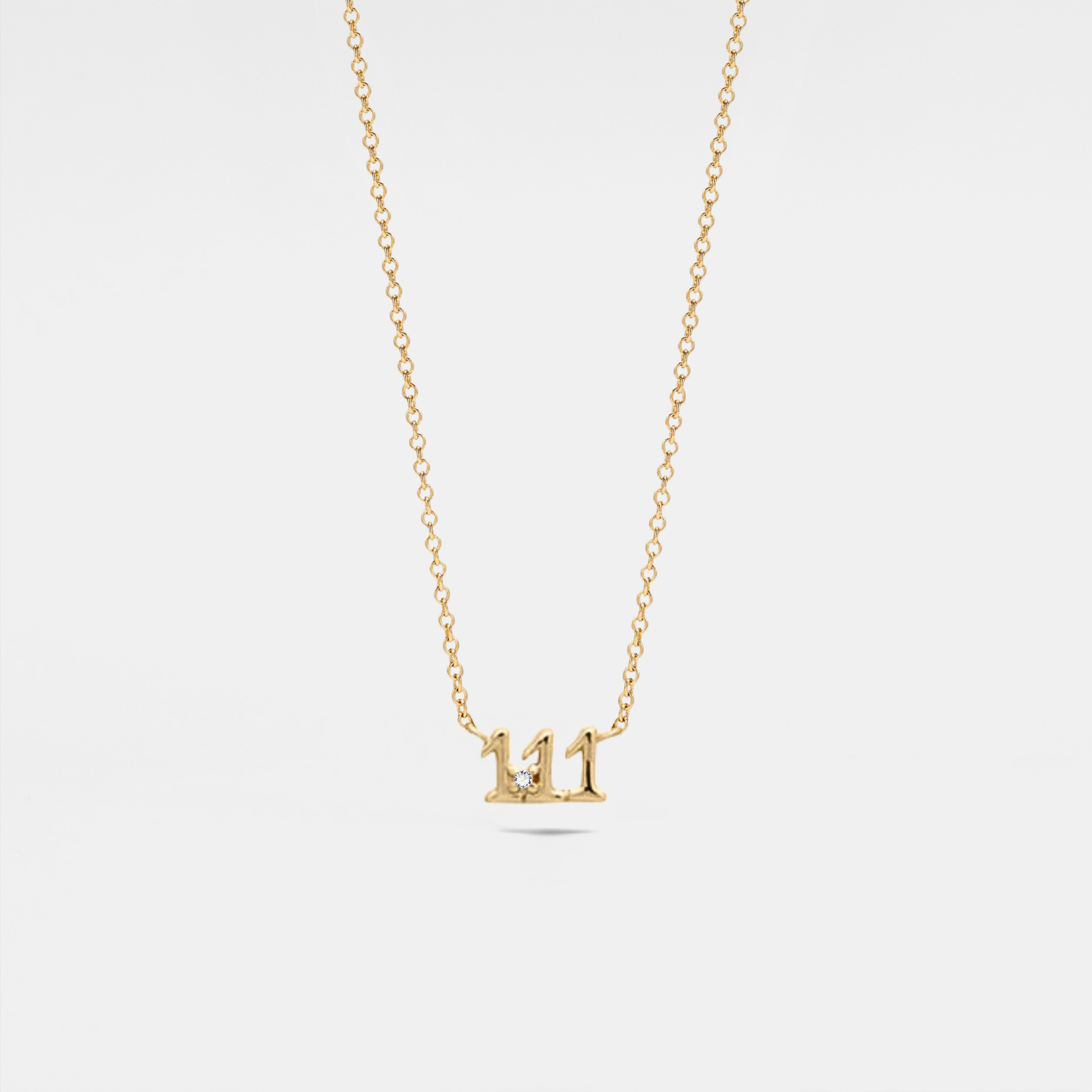 Dainty Angel Number Charm Necklace in 925 Sterling Silver: Yellow Gold / 777