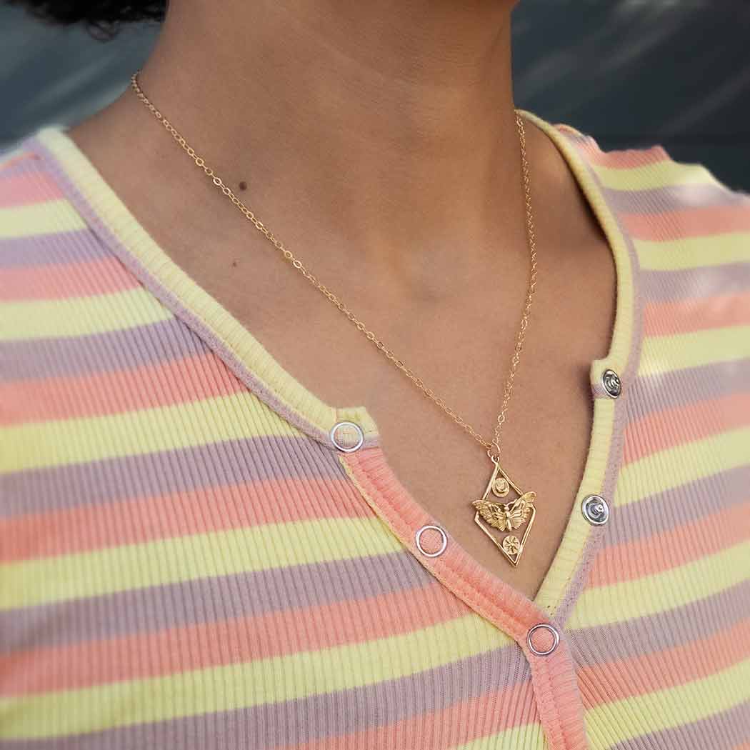 Sterling Silver or Bronze Geometric Moth Necklace: Sterling Silver