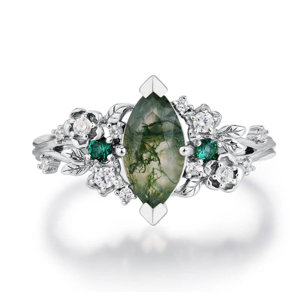 Briar Meadow Moss Agate Ring: White Gold Vermeil N1/2