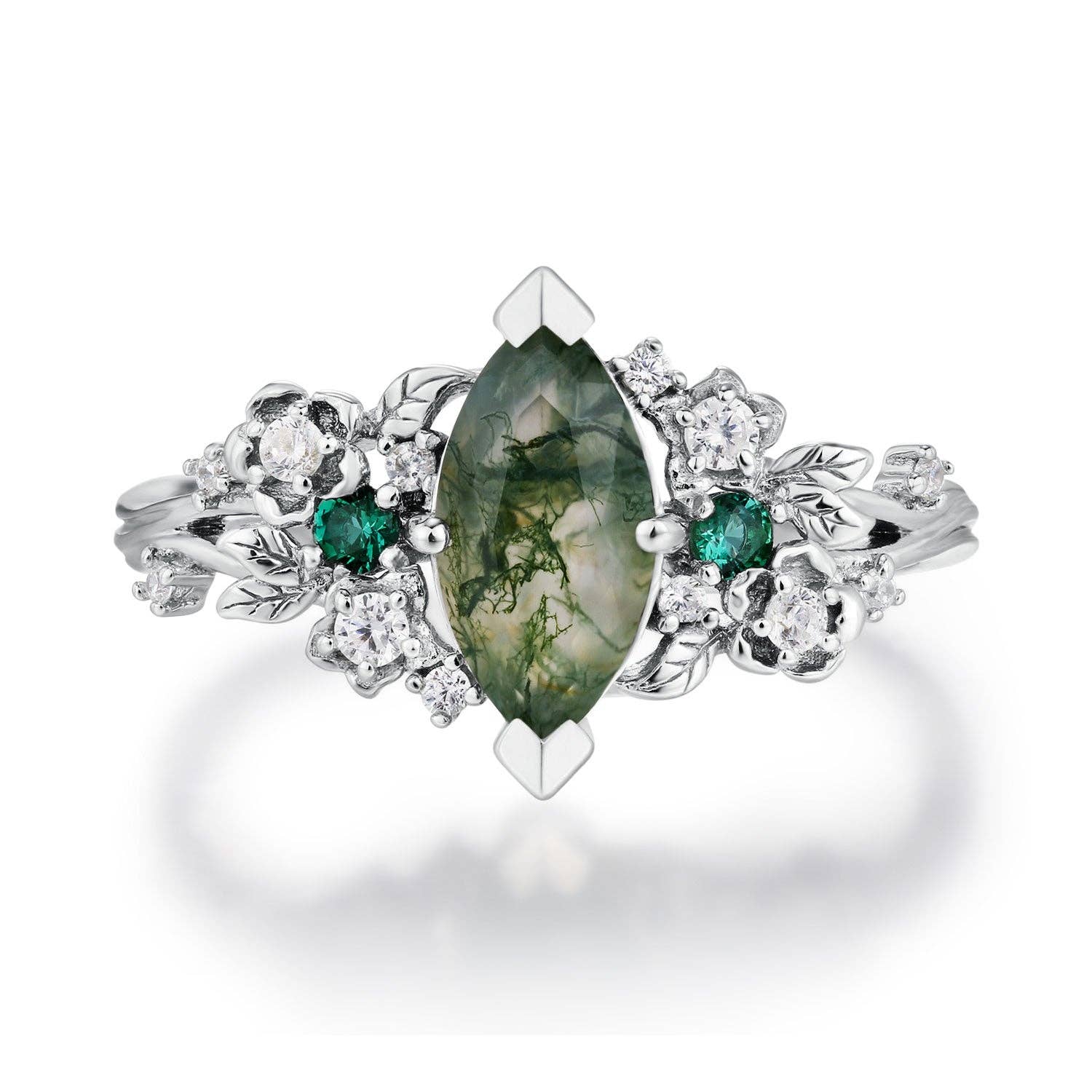 Briar Meadow Moss Agate Ring: White Gold Vermeil N1/2