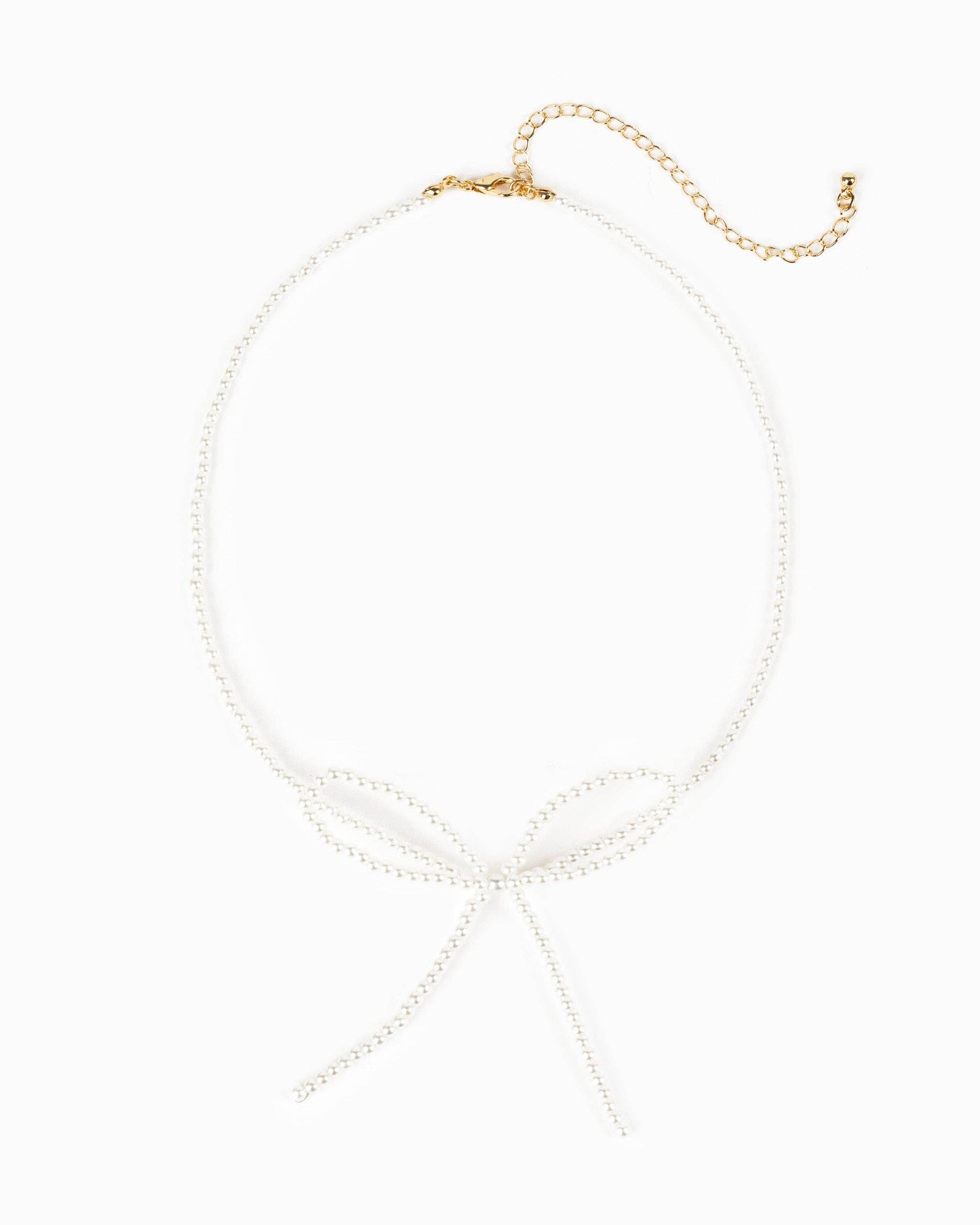 Jumbo Pearl Bow Choker Necklace: Gold