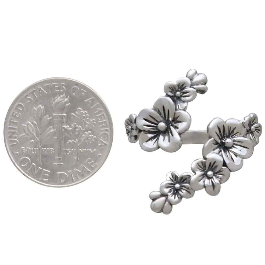 Sterling Silver or Bronze Adjustable Cherry Blossoms Ring: Bronze adjustable size O+
