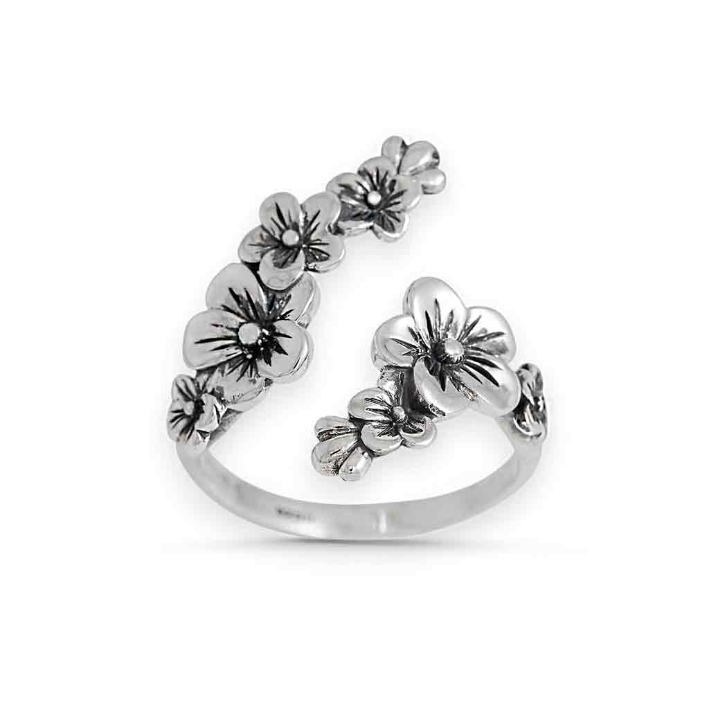 Sterling Silver or Bronze Adjustable Cherry Blossoms Ring: Bronze adjustable size O+