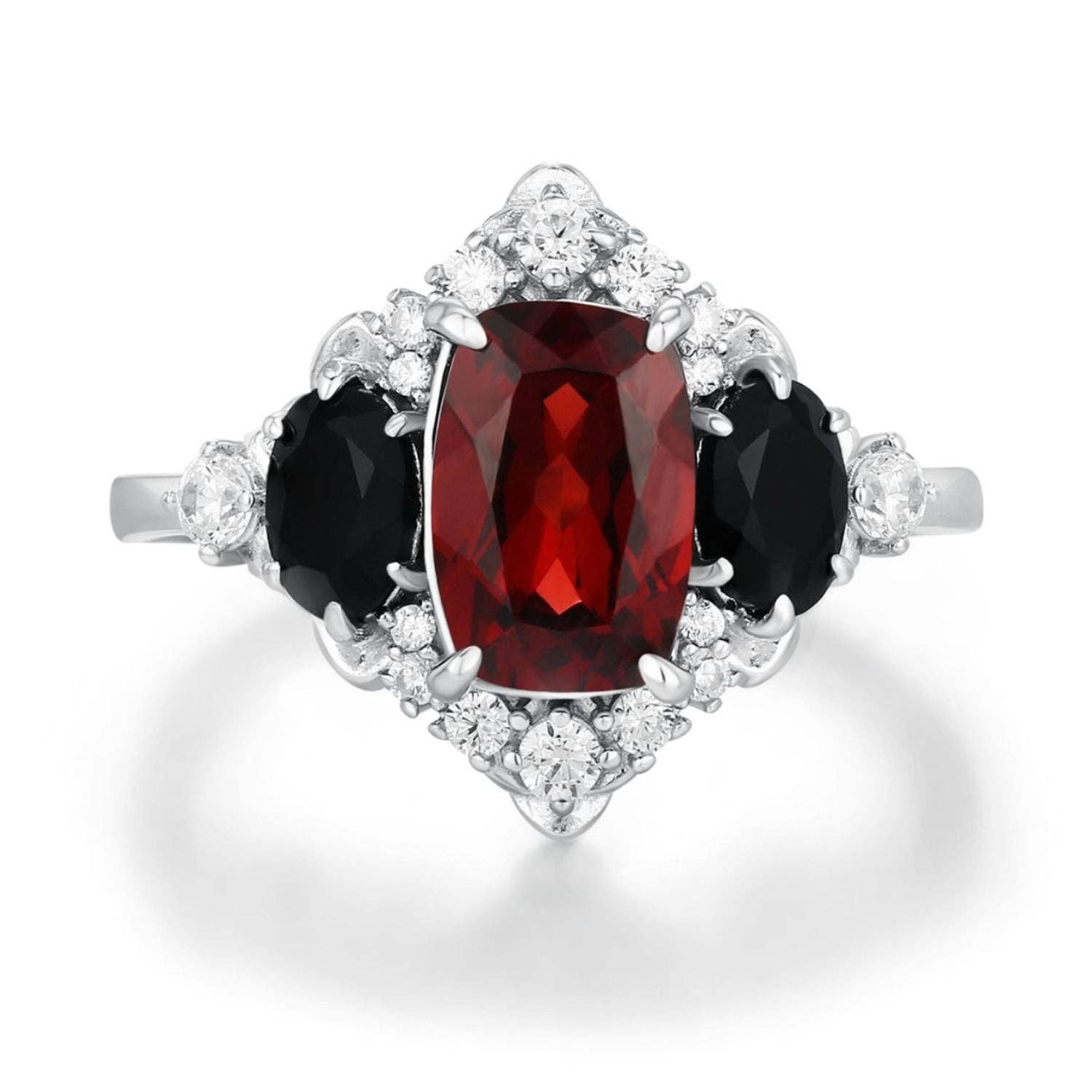 Queen of the Shadows Mozambique Red Garnet Ring: White Gold Vermeil / size N