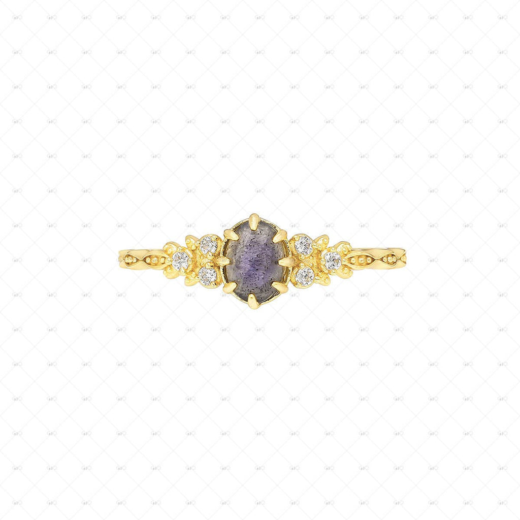 S925 Sterling Silver 14k Gold Plated Cordierite Ring: 7 size N