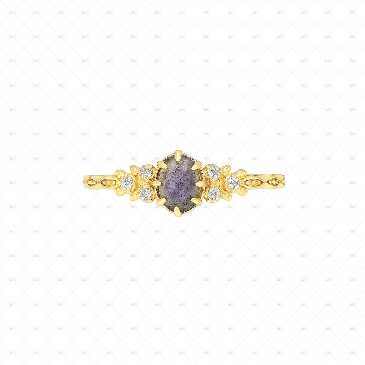 S925 Sterling Silver 14k Gold Plated Cordierite Ring: 7 size N