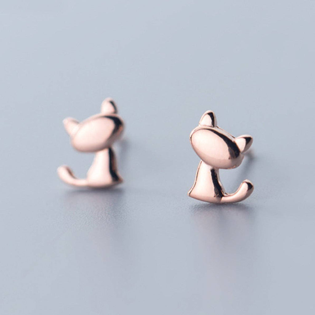 Sterling Silver Tiny Cat Silhouette Stud Earrings: Rose Gold