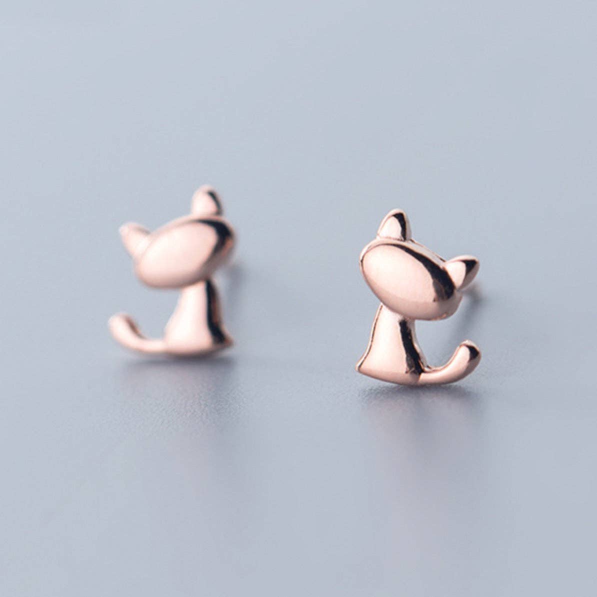 Sterling Silver Tiny Cat Silhouette Stud Earrings: Rose Gold
