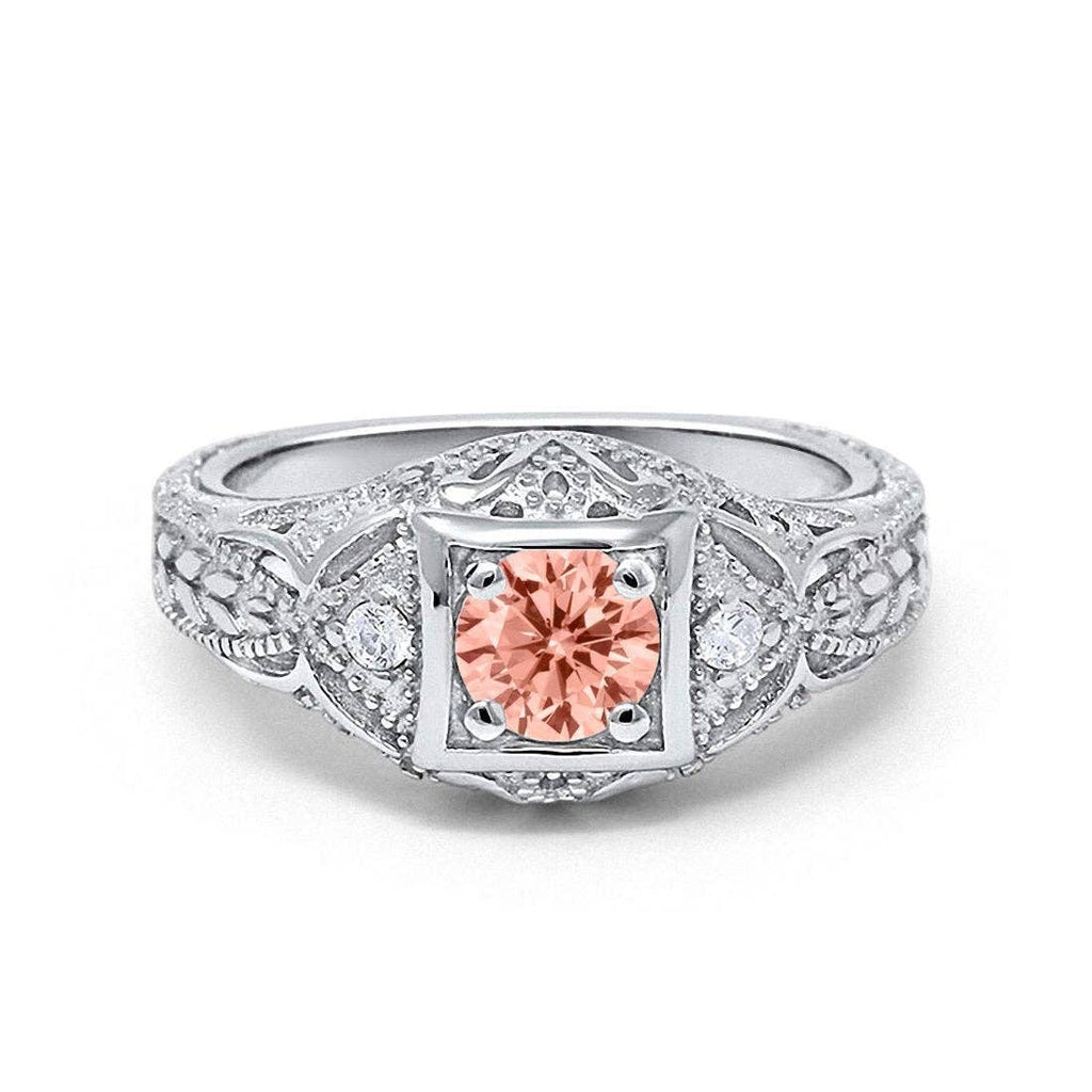 Antique Style Wedding Ring Round Simulated Morganite CZ: Simulated Morganite CZ size k1/2