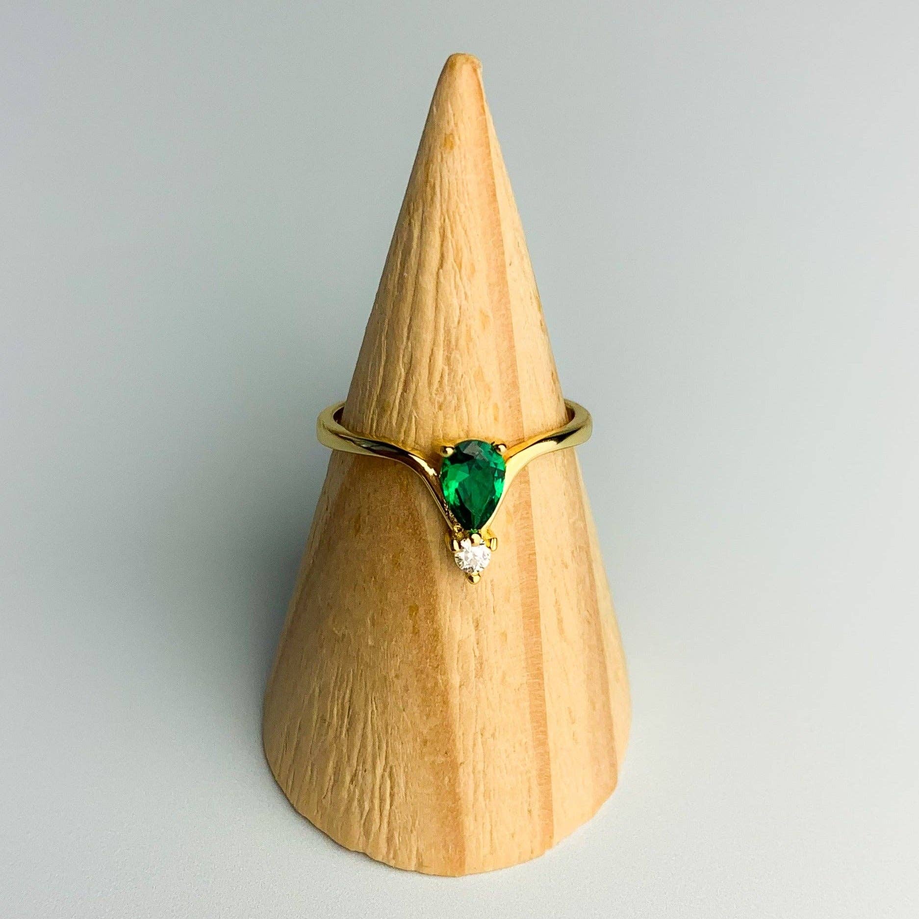 Gold with Green and White Crystal Adjustable Ring