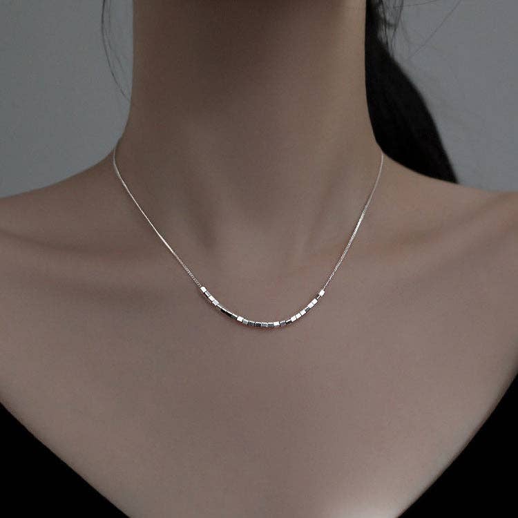 Geometric Cube Bead Bar Necklace in 925 Sterling Silver: Gold