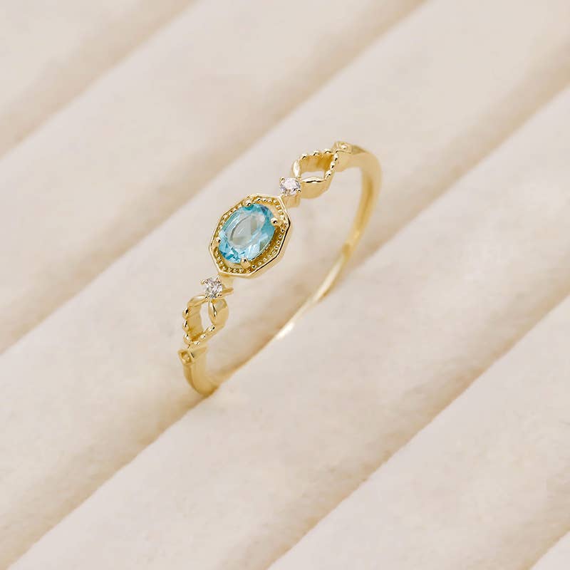 S925 Sterling Silver Apatite and White Zircon Ring: size N