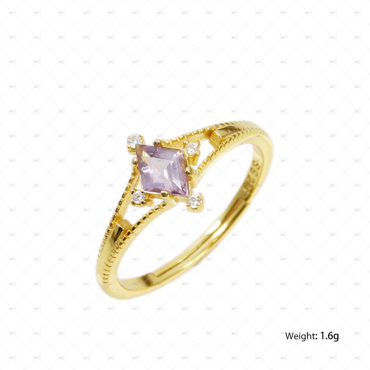 S925 Sterling Silver Rhombus Amethyst Ring adjustable size