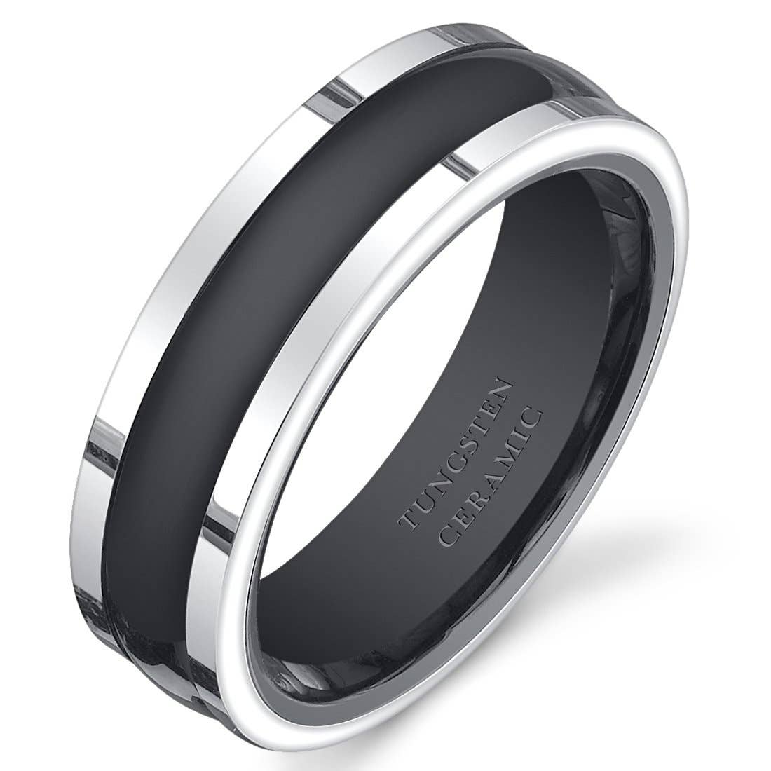 Black 7mm Men's Premium Tungsten Ceramic Band Size 12.5