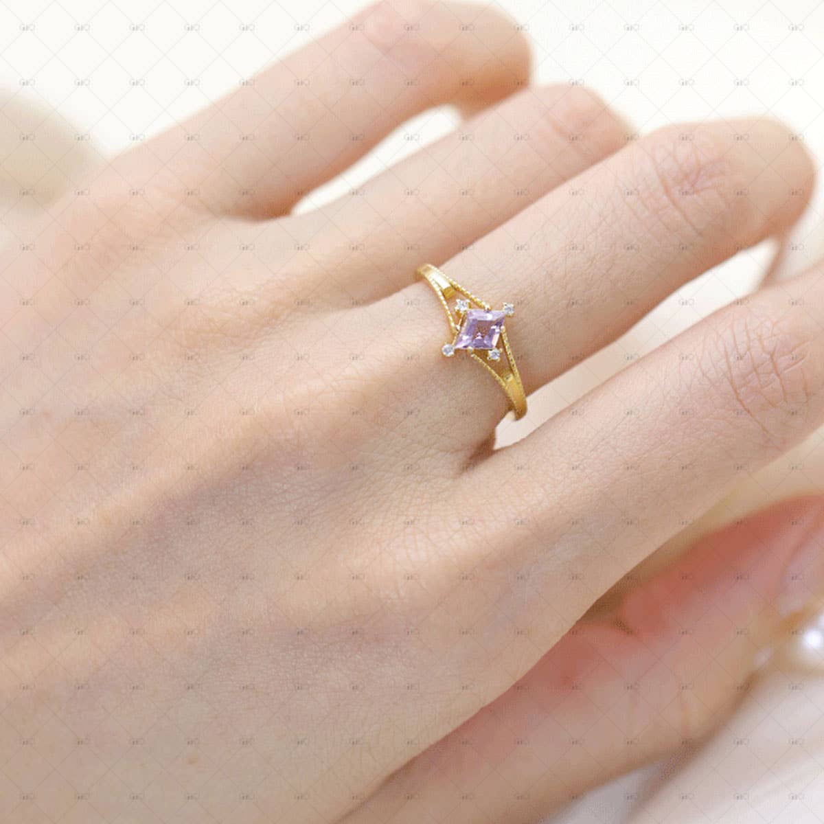 S925 Sterling Silver Rhombus Amethyst Ring adjustable size