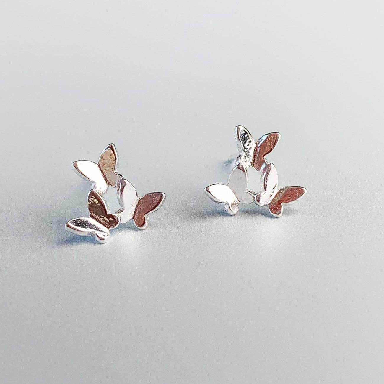 Sterling Silver Three Butterfly Stud Earrings