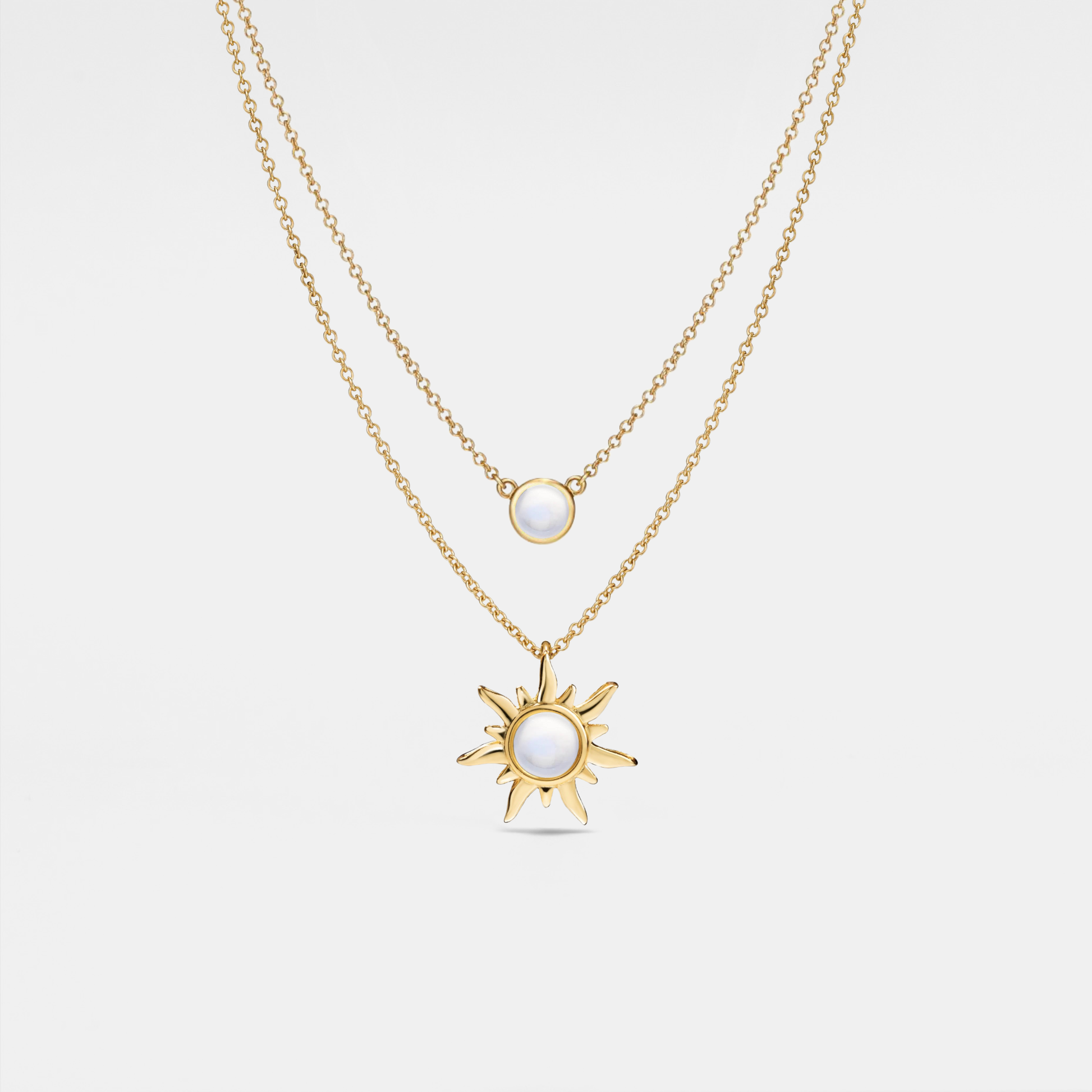 Opal Sun Moon Double Chain Necklace in 925 Sterling Silver: Gold
