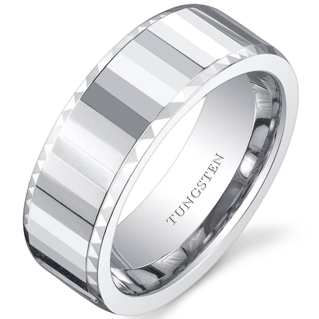 Faceted Mirror Finish 8mm Men's Tungsten Ring Band Size 8.5