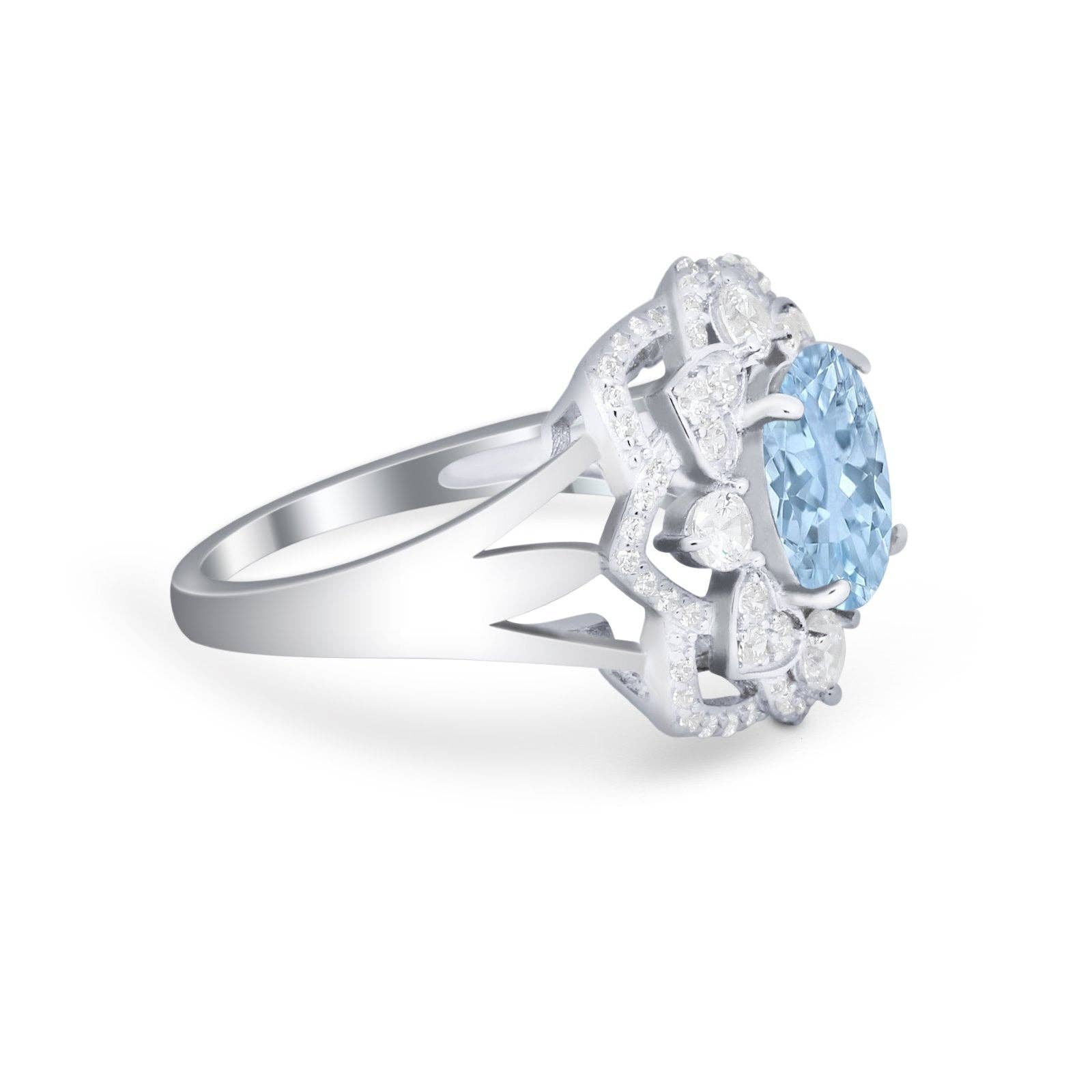 Art Deco Oval Wedding Ring Simulated Aquamarine CZ: Simulated Aquamarine CZ size O1/2