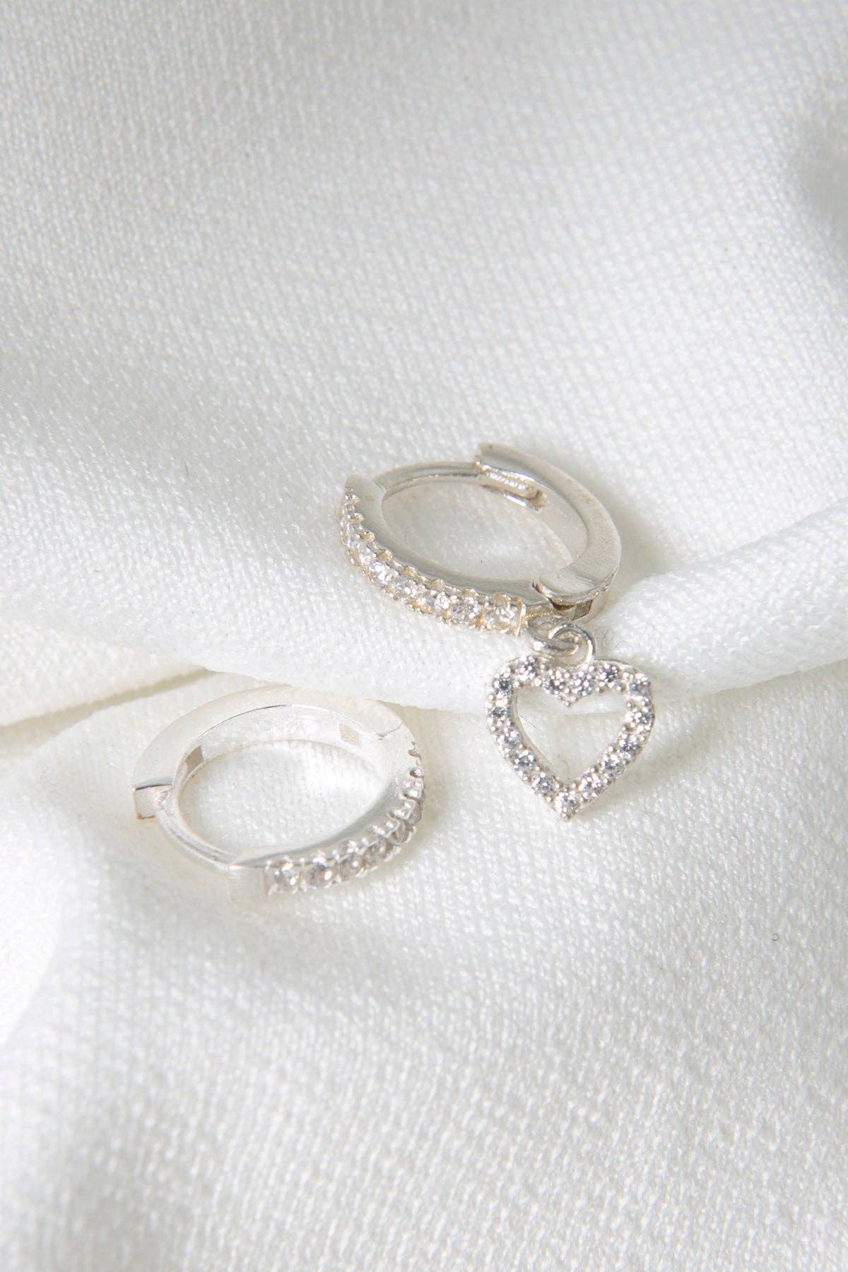 Women's Heart Model 925 Sterling Silver Double Earrings Set: SILVER