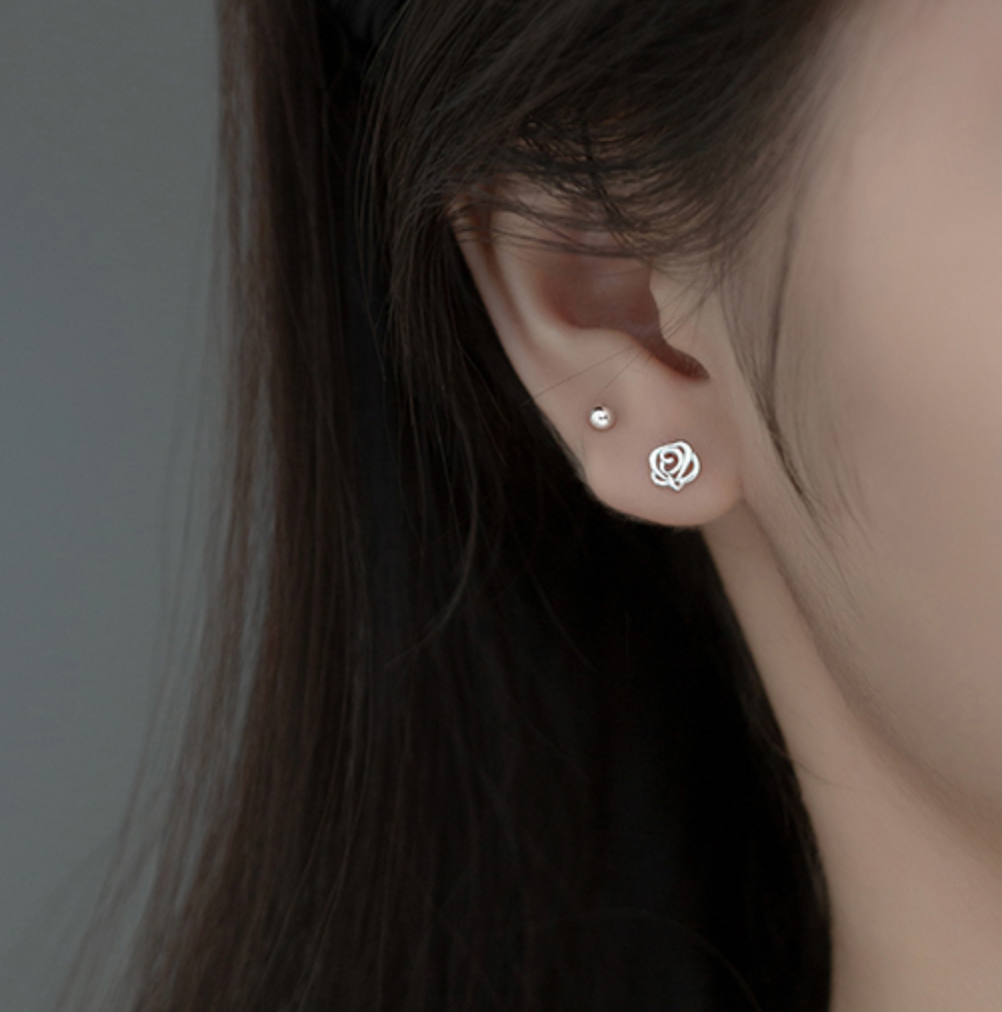 Sterling Silver Rose Stud Earrings: Gold