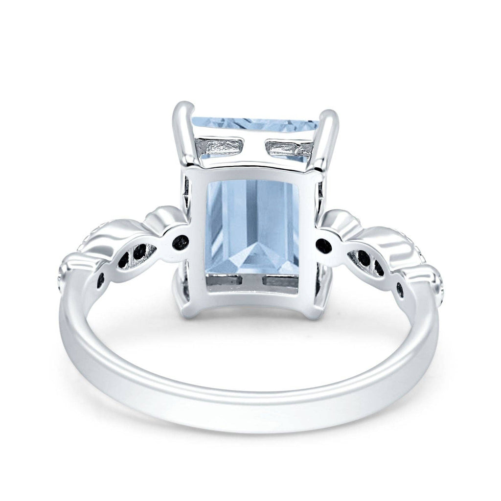 Vintage Emerald Cut Simulated Aquamarine CZ Engagement Ring: Simulated Aquamarine CZ size R