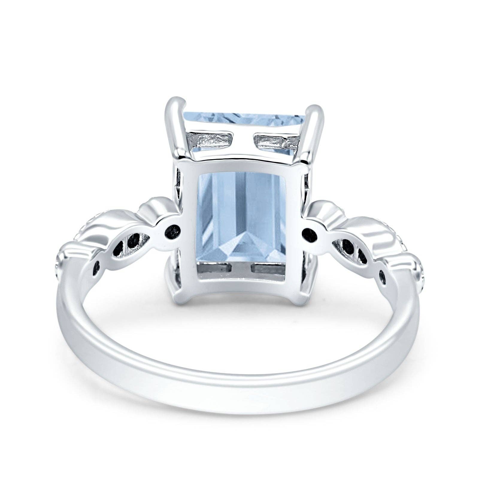Vintage Emerald Cut Simulated Aquamarine CZ Engagement Ring: Simulated Aquamarine CZ size R