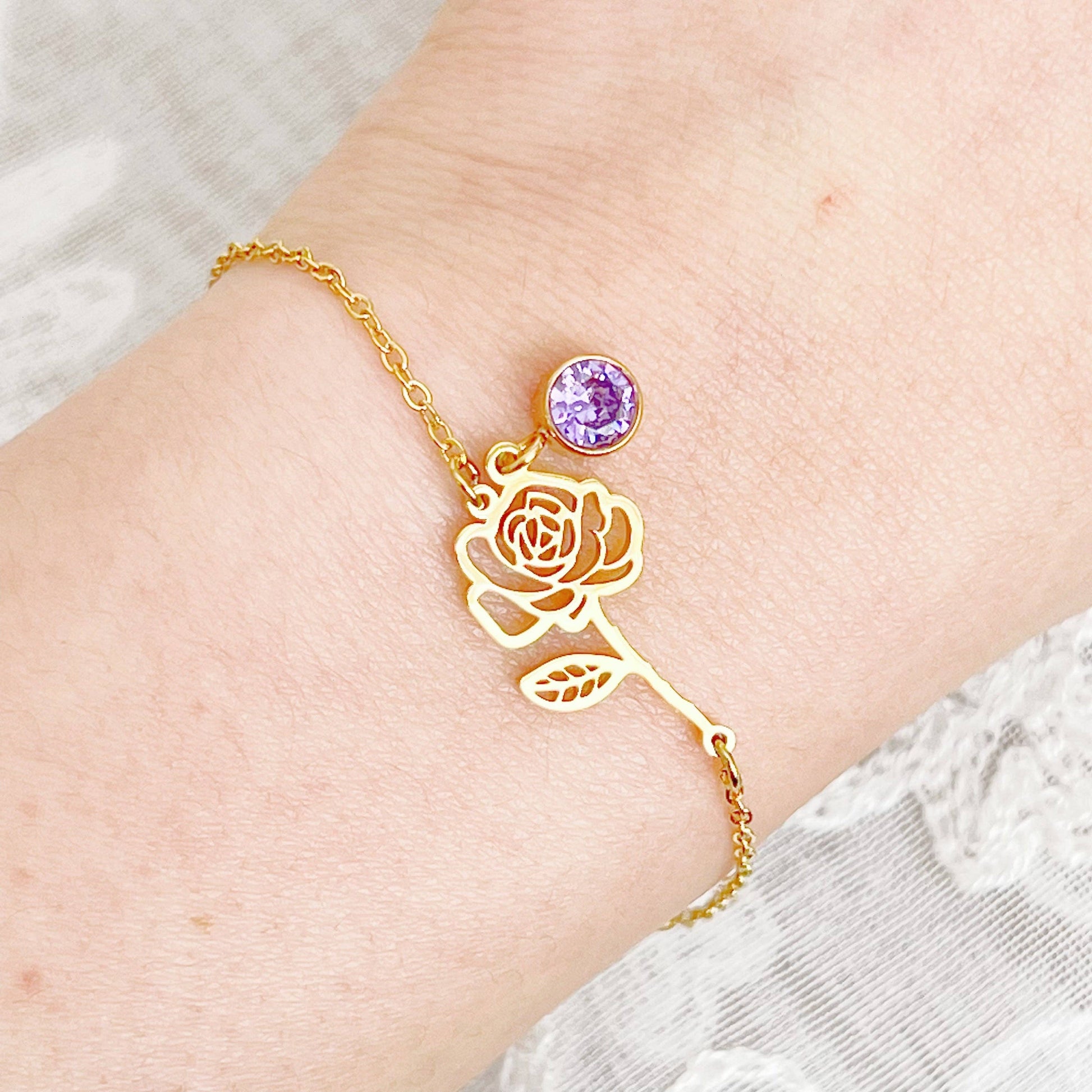 June Birth Flower Rose Bracelet