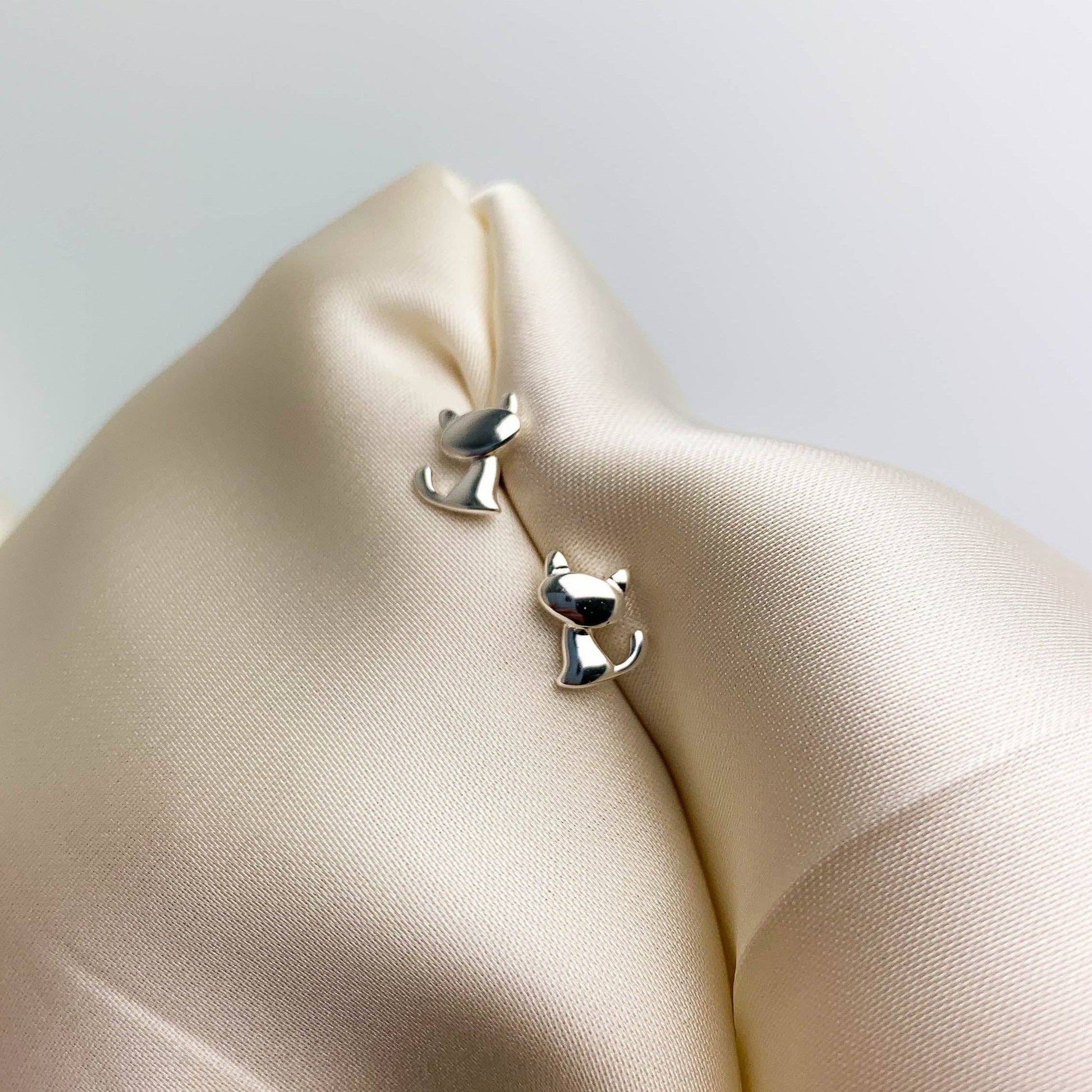 Sterling Silver Tiny Cat Silhouette Stud Earrings: Rose Gold