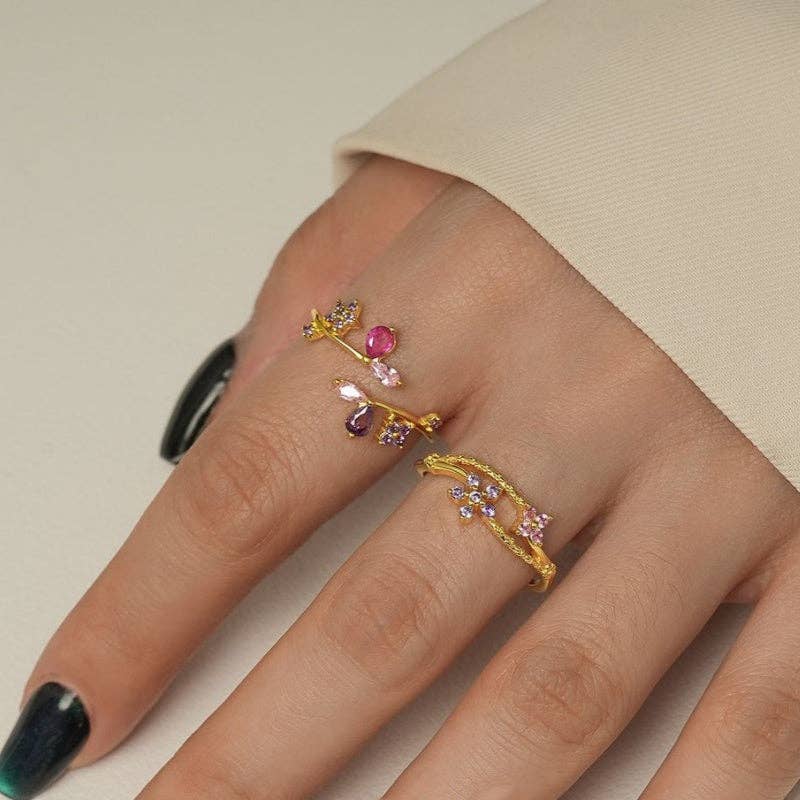 Two-Tone Butterfly Floral Bypass Ring in 925 Sterling Silver size n