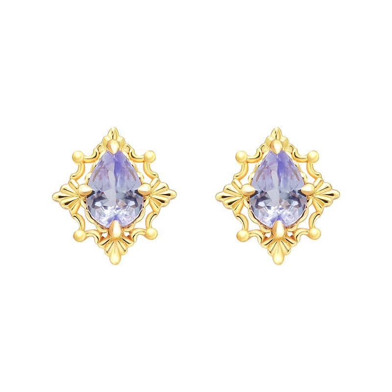 925 Sterling Silver 14K Gold Plated Tanzanite Ring Necklace: Necklace