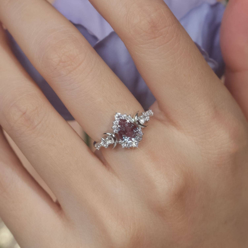 Galactic Pear Cut Alexandrite Ring: White Gold Vermeil / size P