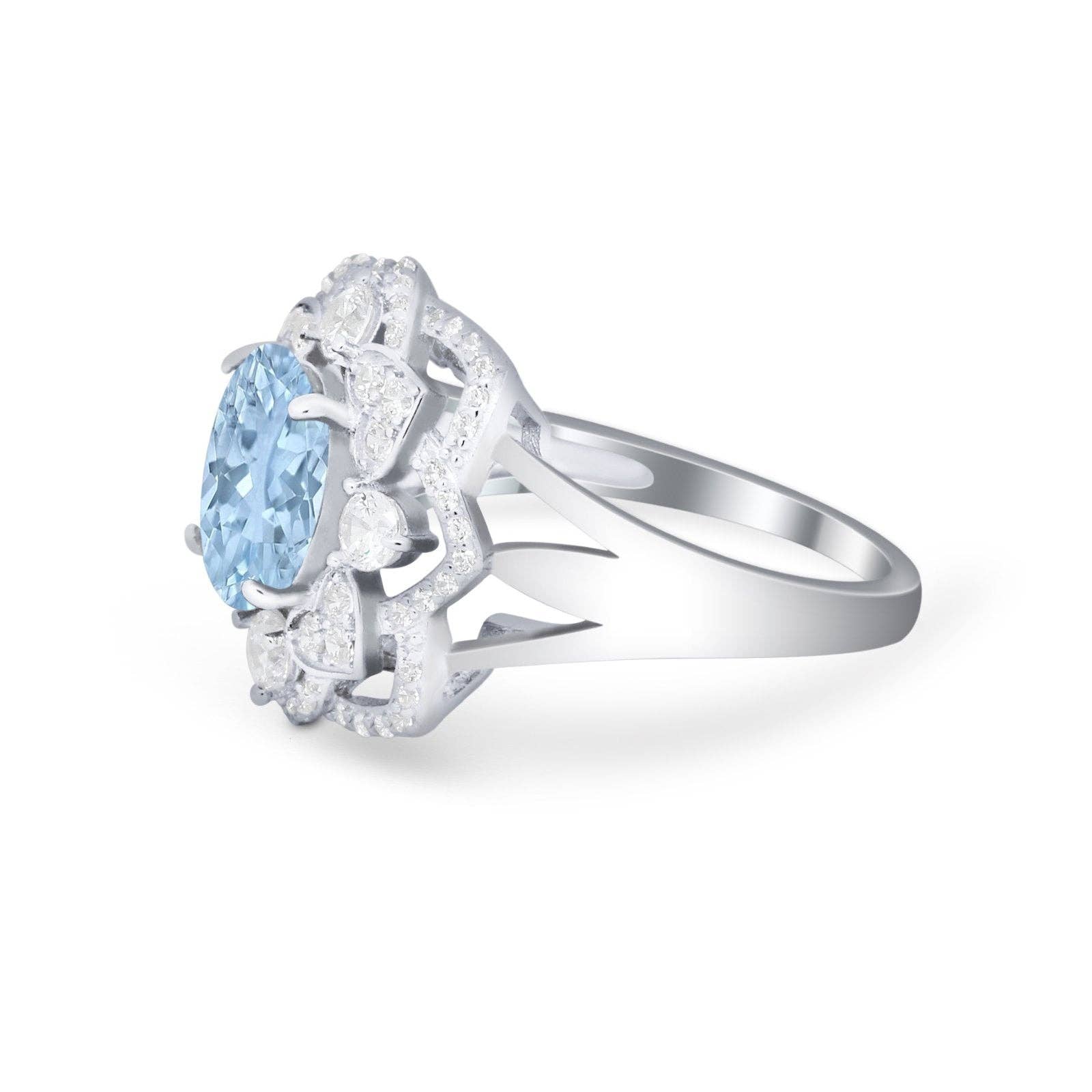 Art Deco Oval Wedding Ring Simulated Aquamarine CZ: Simulated Aquamarine CZ size O1/2